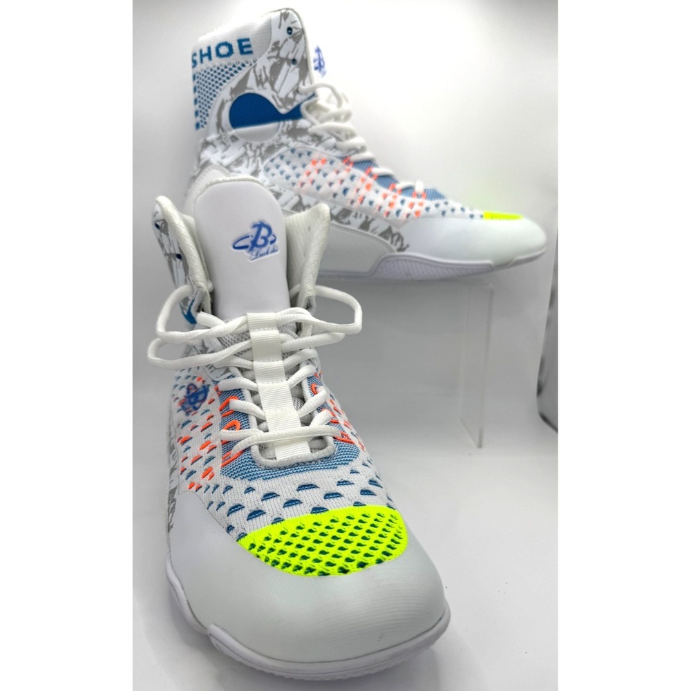 Luck Shoe High Top Boxing Wrestling Shoes White Blue Neon Yellow Size 8 PO000198